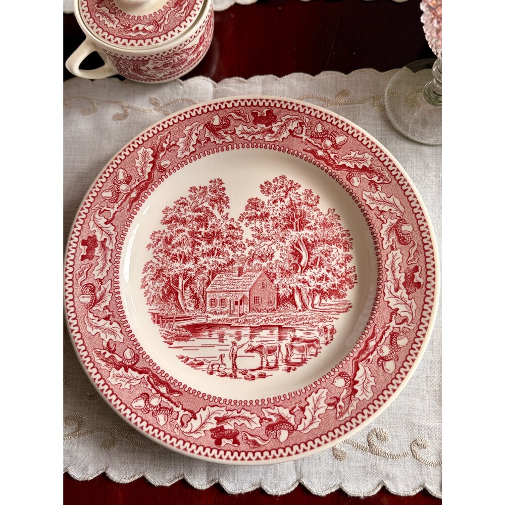 Vintage Memory Lane Royal Ironstone Dinner Plate – Red Transferware - Picture 2 of 7